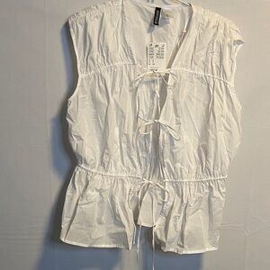 Divided White Sleeveless Top with Tie Detail